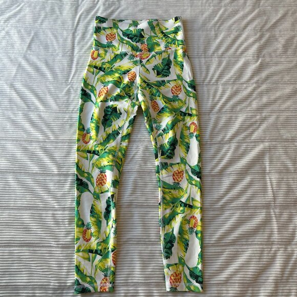 Wildfox Sport Green & Yellow “Palms & Pinas” Pineapple Print Leggings Small - Picture 1 of 8